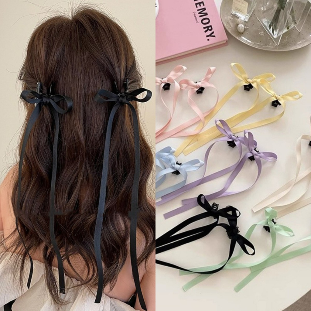 [Beautiful Magpie] 2pcs/set French ballet style bow ribbon small clip pure desire sweet girl high-end ribbon hair clip
