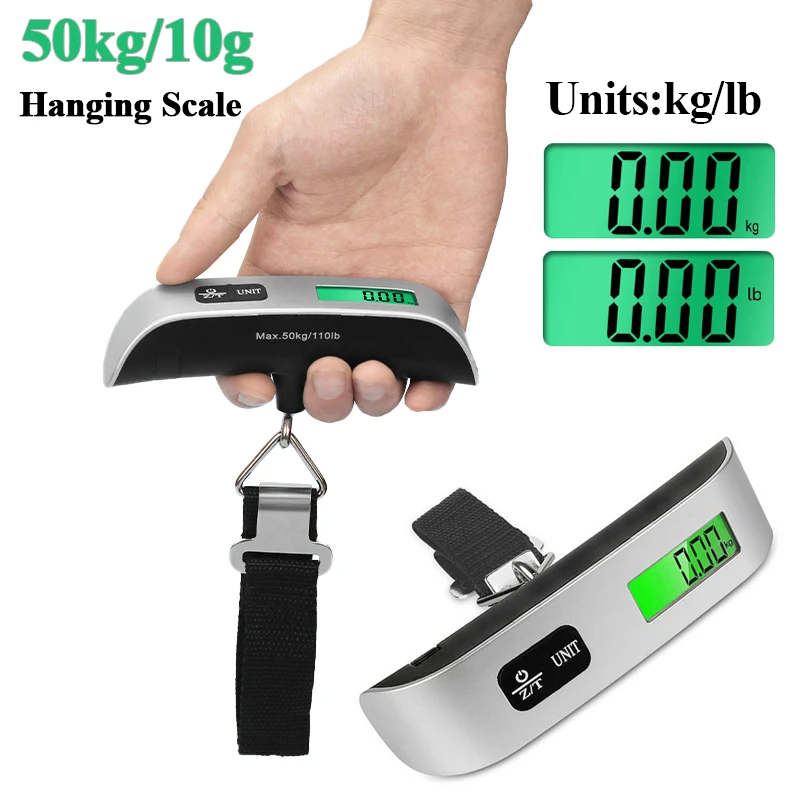 50Kg/10g Electronic Hanging Scale Kitchen LCD Digital Scale BackLight Fishing Weights Pocket Scale Travel Luggage Scales
