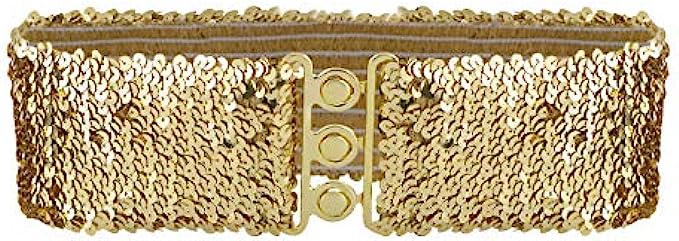 Anna-Kaci Women&#039;s Sparkly Glitter Sequin Wide Stretch Elastic Belt Accessory