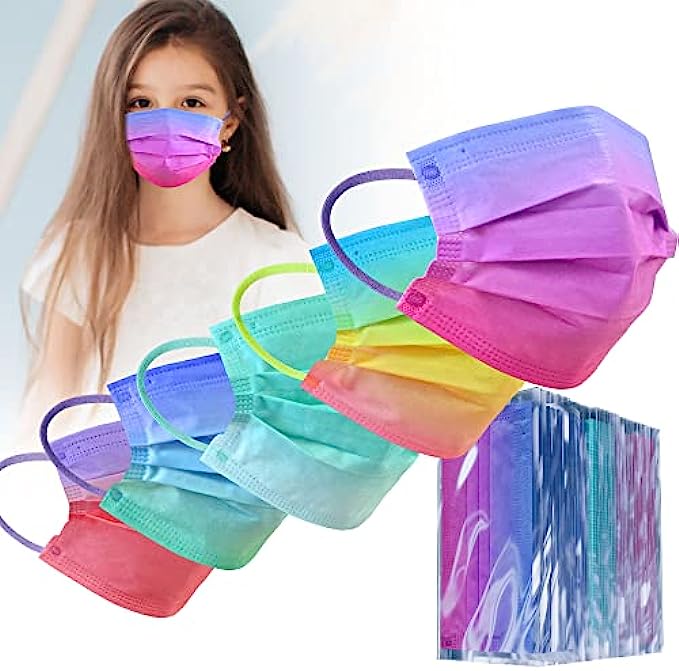 Sheal Individually Packaged 5-Colors Gradient Kids Disposable Face Masks (100 Pack) For Children