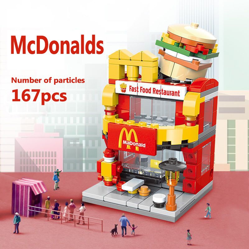 164 Pieces Mini Lego City Street View Blocks McDonald&#039;s House Model Children&#039;s Educational Toys