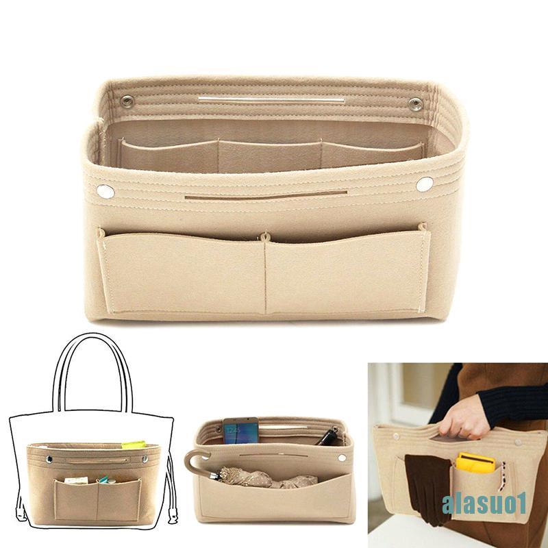 [alasuo1]Women&#039;s Handbag Organizer Bag Purse Insert Bag Felt Multi Pocket Tote Useful Bag