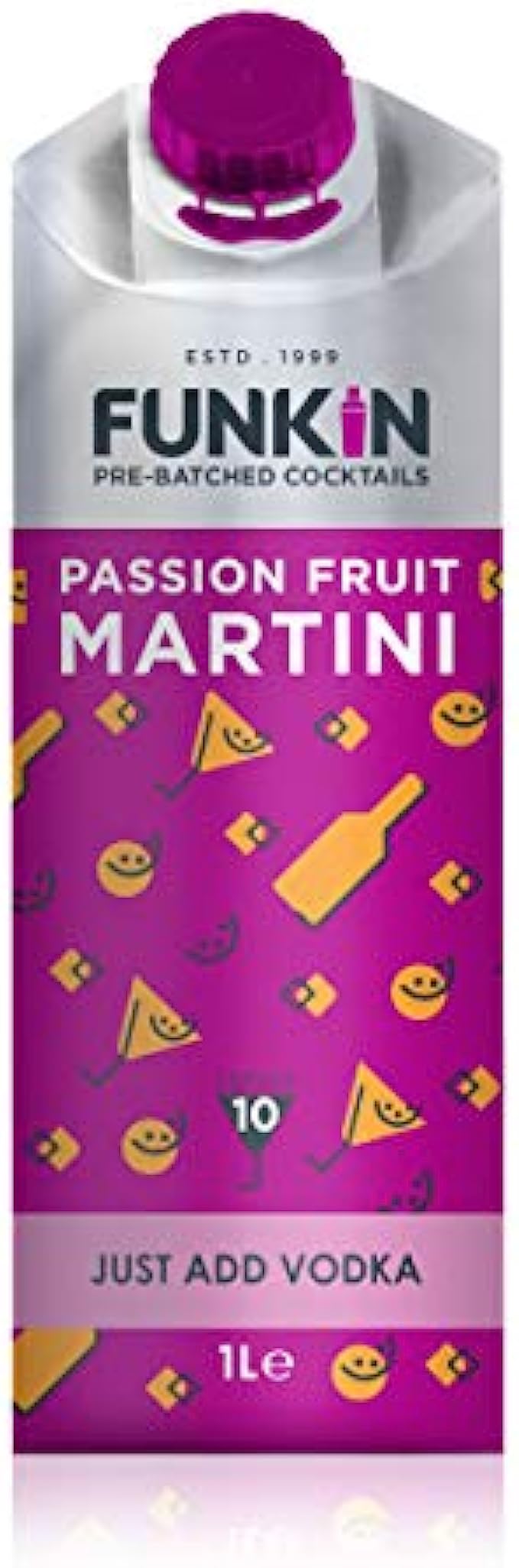 Funkin Passion Fruit Martini Cocktail Mixer 1L (33.81fl oz) | Real Fruit Natural Mixer for Cocktails, Drinks, Smoothies | Vegan, Non-GMO, Gluten-Free