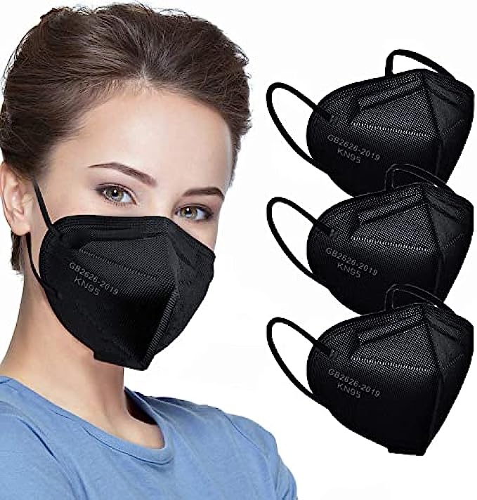 LEMENT 50pcs KN95 Face Mask Black 5 Layer Cup Dust Safety Masks Filter Efficiency≥95% Breathable Elastic Ear Loops Black Masks