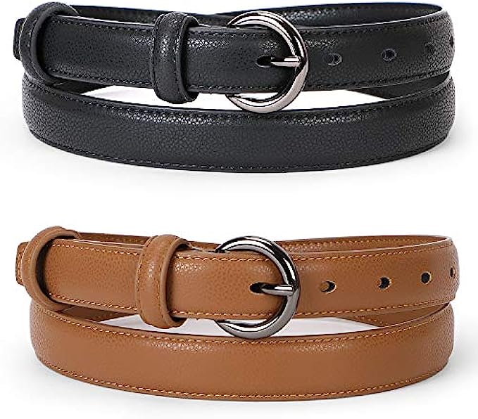 WERFORU 2 Pack Women Leather Belt Waist Skinny Dress Belts Solid Pin Buckle Belt for Jeans Pants