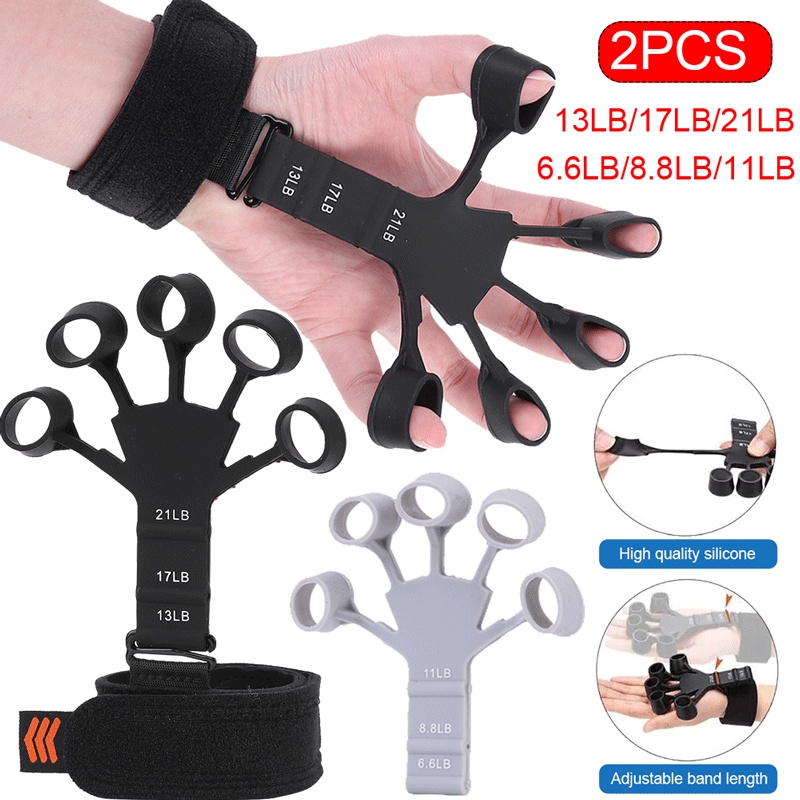 2 PCS Finger Gripper gripster Silicone Finger Exerciser Trainer with 6 Resistant Level For Guitar Player With Hand Wrist Band Strengthenergripster