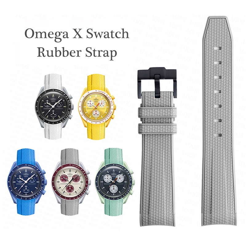 for Omega X Swatch MoonSwatch Planet Constellation Watch Band for Seamaster 300 Men Women 20mm Rubber Silicone Curved End Bracelet Strap