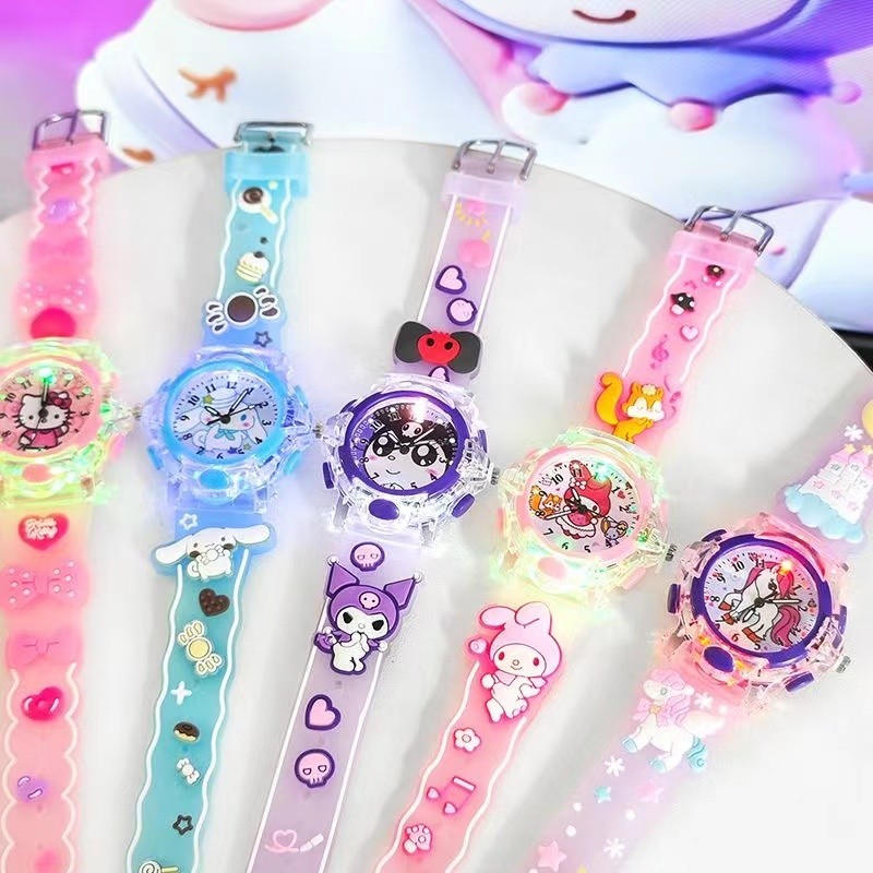 New Epoxy Sanrio Kuromi Cinnamoroll Melody Unicorn Watch for Student Kids Girls and Boys Watch Luminous Glow in The Dark Kids Gift Watch with LED Light